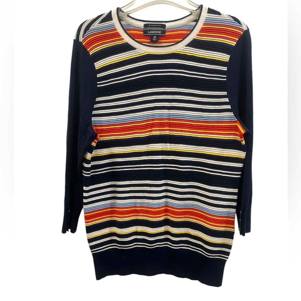 LANDS'END Ottoman Stripe Sweater Deep Sea Sweater size M